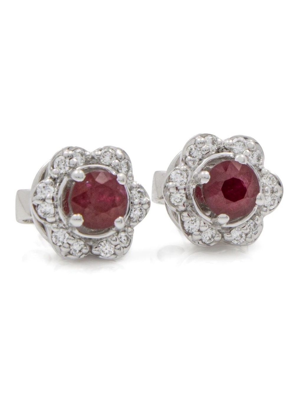 Le Vian 14K White Gold Natural Ruby & Diamond Halo Crown Stud Earrings 2.3g - Picture 10 of 10
